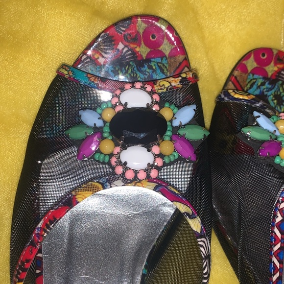 Azuree Cannes Size 5.5 Beaded Mesh Open Toe Chunk Heels - Picture 9 of 16